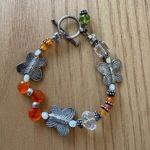 7 1/2 "Carnelian, Pearl, Sterling Silver, Silver and Silver Stamped Trade Beads